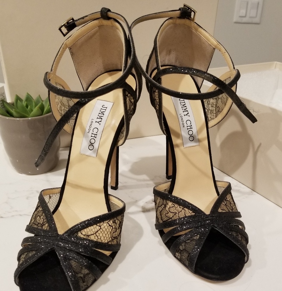 Jimmy Choo Glitter Lace Heels Size 38 (US 8)